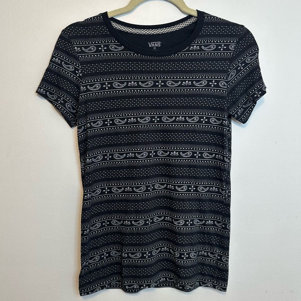 Vans Girls Vtg Skull Paisley Design Black And White Sz Medium M